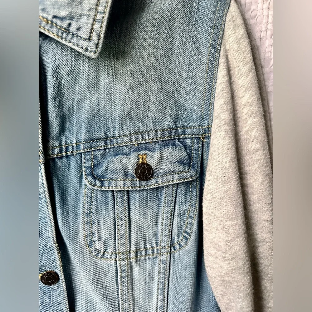Chaps Mixed Media Denim Jacket Gray Terry Sleeves Size L